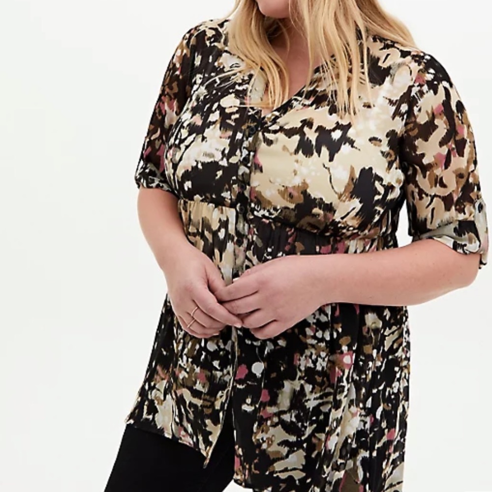 Lexie Green Ikat Floral Chiffon Hi-Lo Babydoll Tunic